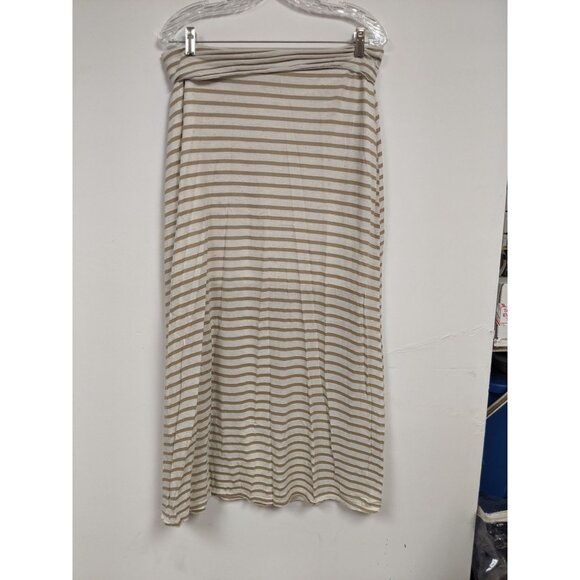 Lily White Size L Large Maxi Skirt Tan White Striped Long Modest - Picture 1 of 5